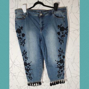 Love & Legend Floral Embroidered Fringe Crop Jeans Whimsigoth Bohemian
